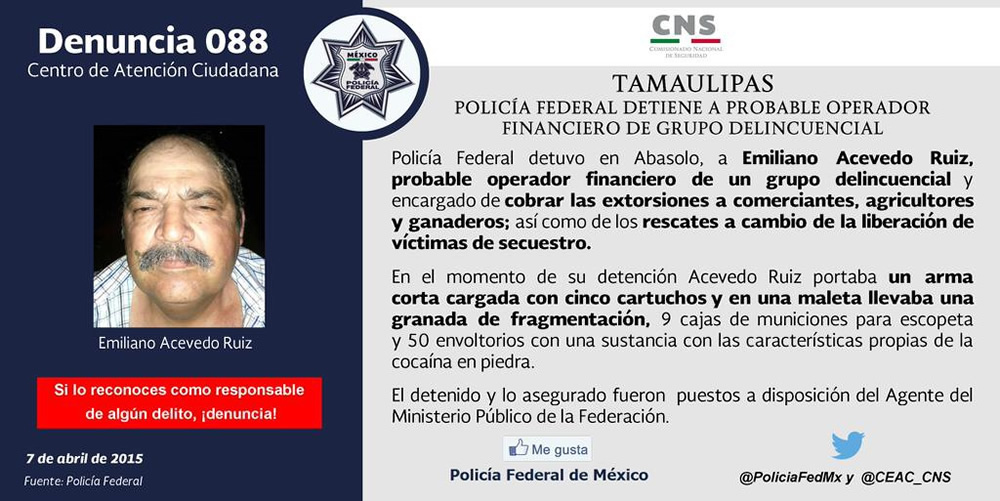 Detienen operador financiero de la delincuencia en Abasolo, Tamaulipas
