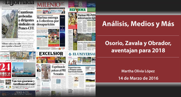 Osorio, Zavala y Obrador, aventajan para 2018