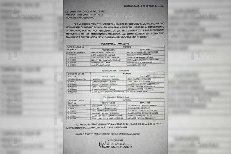 Renuncian 18 candidatos de Movimiento Ciudadano
