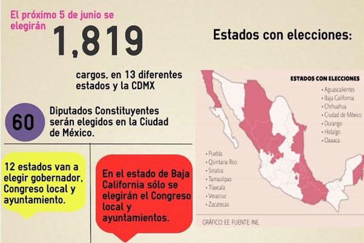 Este domingo se eligen 12 Gobernadores en México