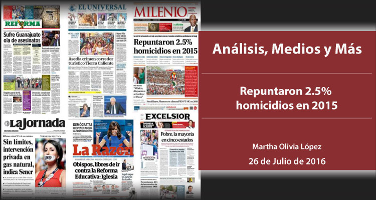 Repuntaron 2.5% homicidios en 2015