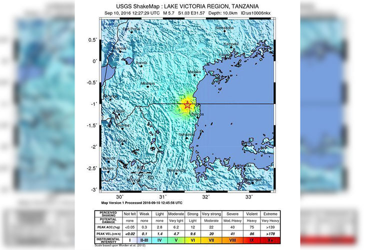 Sismo de 5.7 grados en Tanzania; 10 muertos y más de 100 heridos