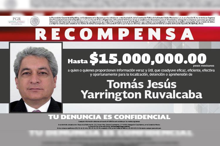 Ofrece PGR 15 mdp por Tomás Yarrington