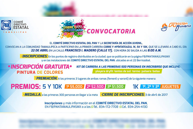 Convoca PAN a su Carrera Atlética #PintateAzul
