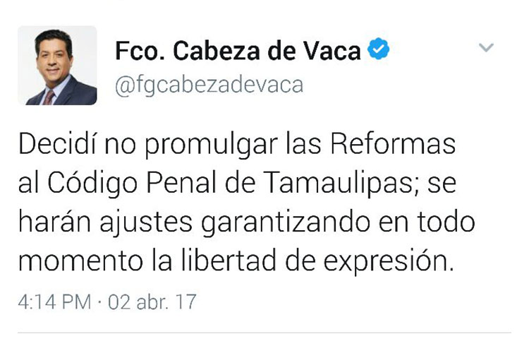 Detiene gobierno Reformas al Código Penal en Tamaulipas