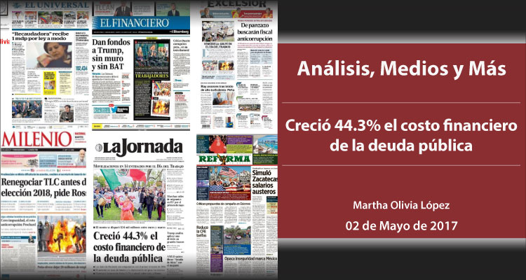 Creció 44.3% el costo financiero de la deuda pública