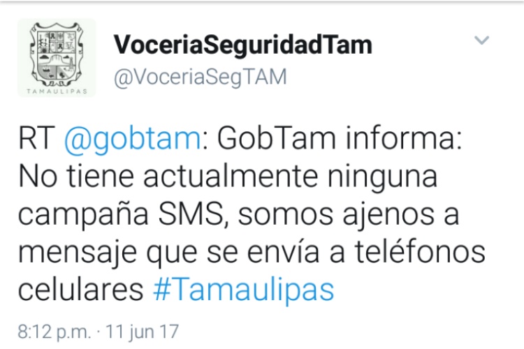 Desmiente SSP campaña de GobTam por celulares
