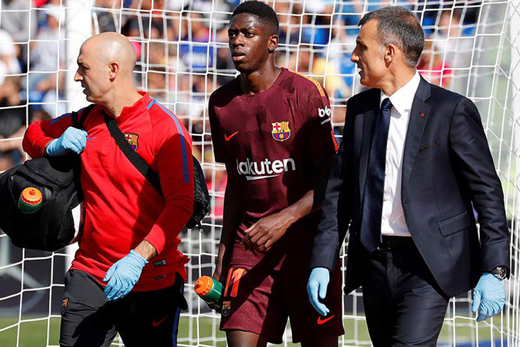 Dembélé se lesiona en su debut como titular en liga