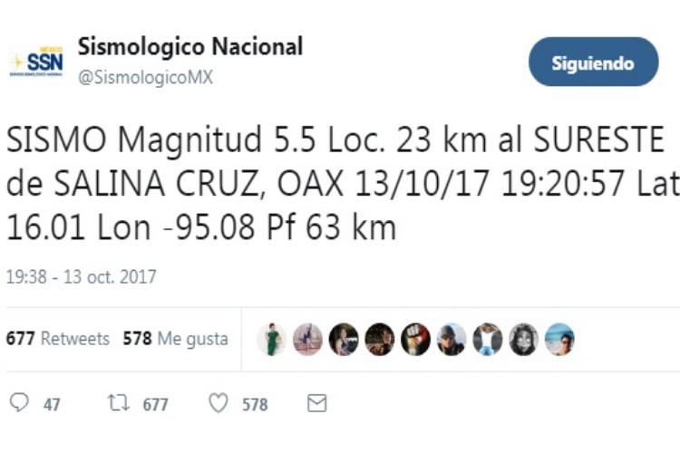 Se registra sismo de 5.5 en Oaxaca