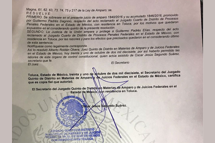 Padrés gana amparo por delincuencia organizada, presume su familia