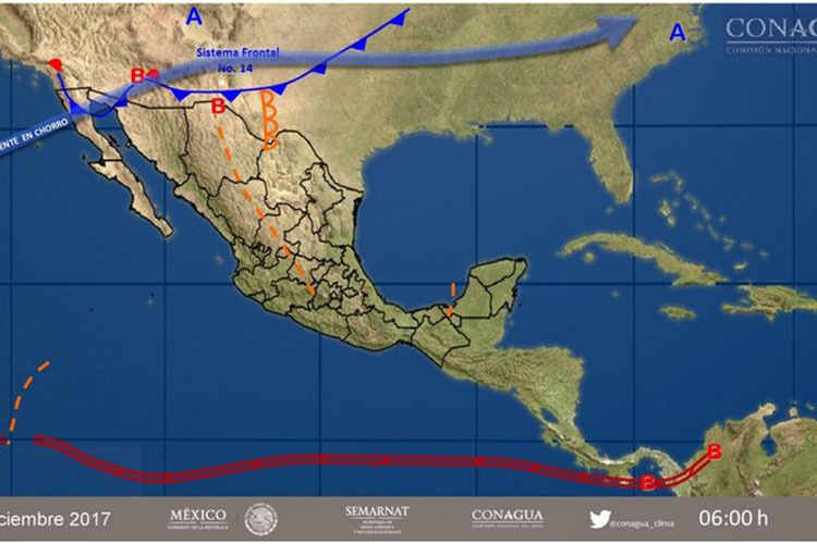 Frente frío 14 favorecerá lluvias en noreste y oriente del país