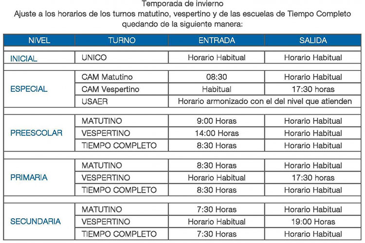 SET anuncia cambio de horario en la entrada y salida en educación básica