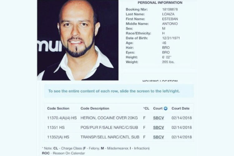 Detienen Esteban Loaiza con 20 kg de droga