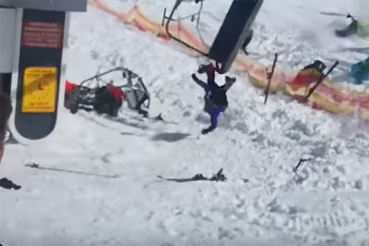 Esquiadores salen volando por falla en teleférico en Georgia