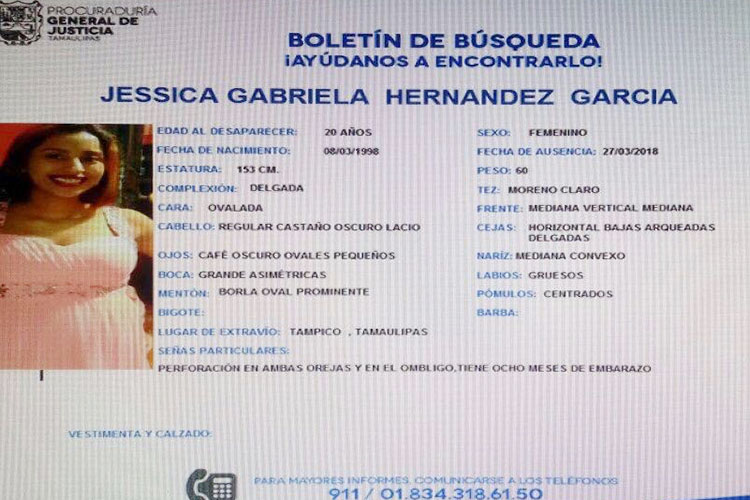 Encuentran muerta a joven embarazada de Tampico