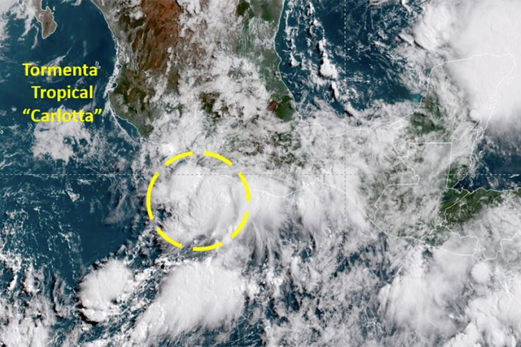 Tormenta tropical ‘Carlotta’ se debilitará a baja presión remanente