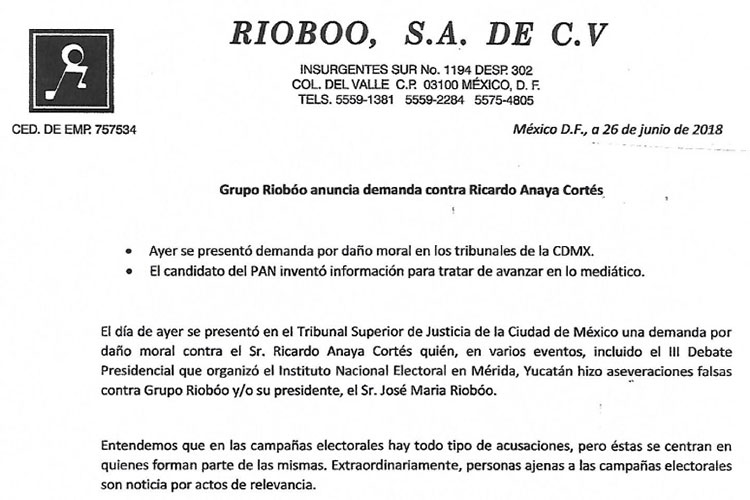 Grupo Riobóo demanda a Anaya por daño moral