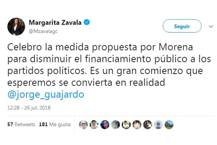 Celebra Zavala el recorte a partidos propuesto por Morena