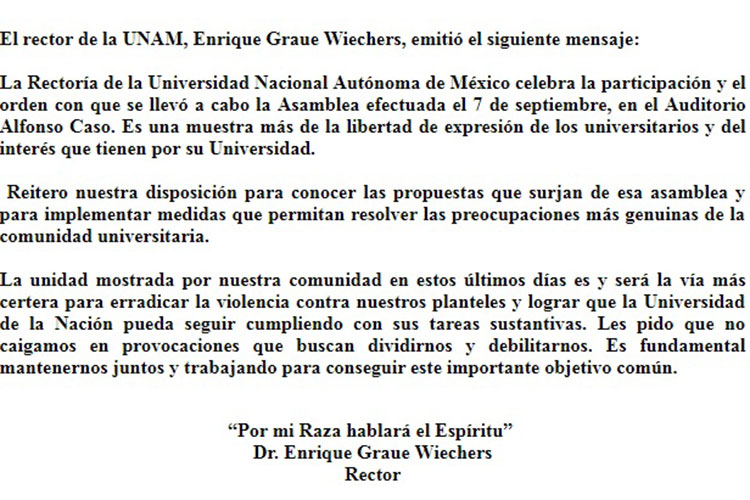 Llama Graue a universitarios a no caer en provocaciones