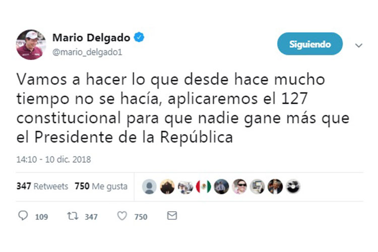 PEF 2019 mantendrá salarios por debajo del presidencial: Delgado
