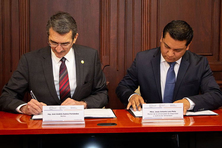 Firman convenio la UAT y Universidad de Seguridad y Justicia