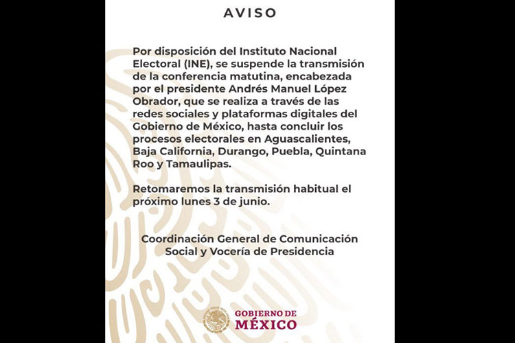 Suspenden transmisiones de conferencias matutinas de AMLO