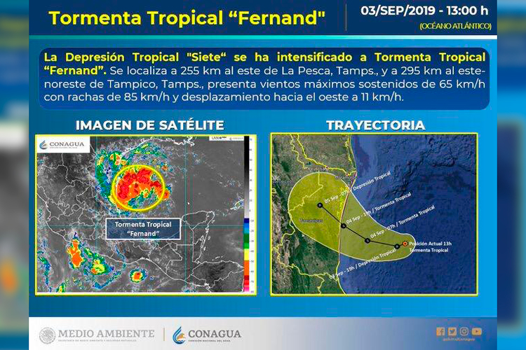 Impactará en centro y norte de Tamaulipas tormenta “Fernand”