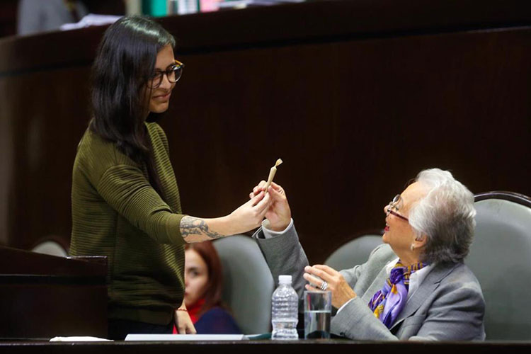 Diputada le regala ‘porro’ a Olga Sánchez Cordero