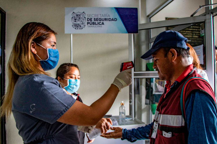 Instalan filtro sanitario en entrada de Presidencia Municipal de Matamoros