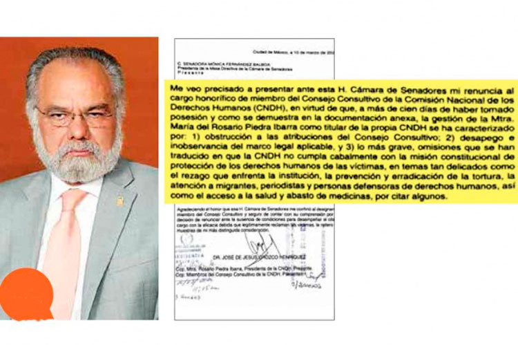 Acusan a Piedra por mentiras y omisión; consejero renuncia a CNDH