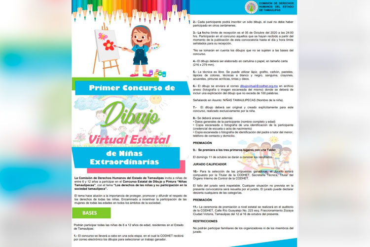 Invita CODHET a ¡Primer Concurso de Dibujo de Niñas Extraordinarias!