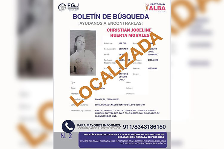 Localizan en SLP a estudiante de reportada como extraviada