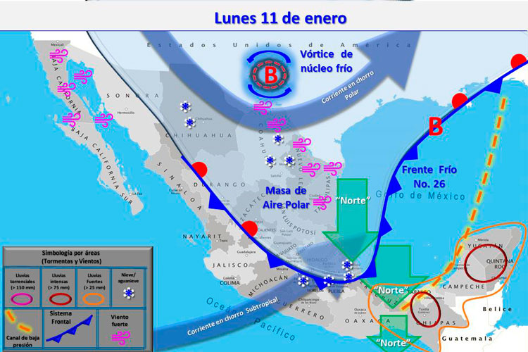 Llega frío y lluvias al sur de Tamaulipas