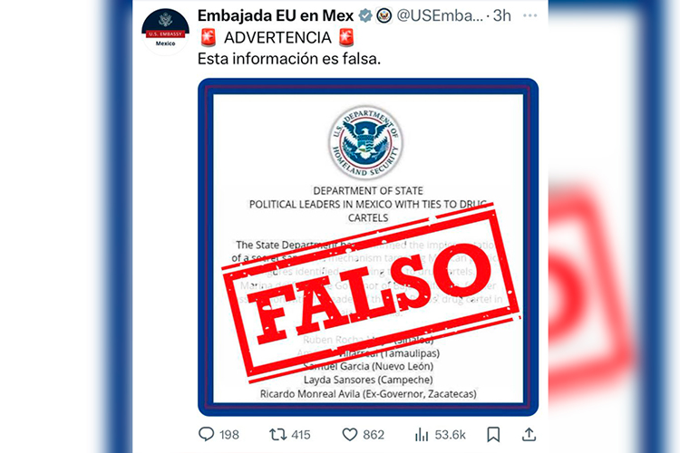 Falso, documento que vincula a políticos con el narco: EU
