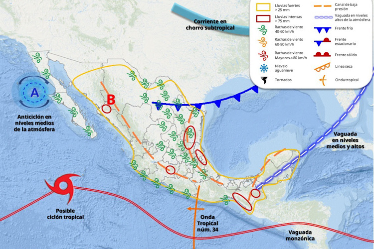 Prevén lluvias por ingreso del Frente Frío No. 4 en Tamaulipas a partir del jueves; persistirán altas temperaturas