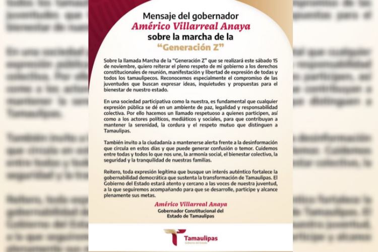Gobernador llama a calma ante marcha de generación Z