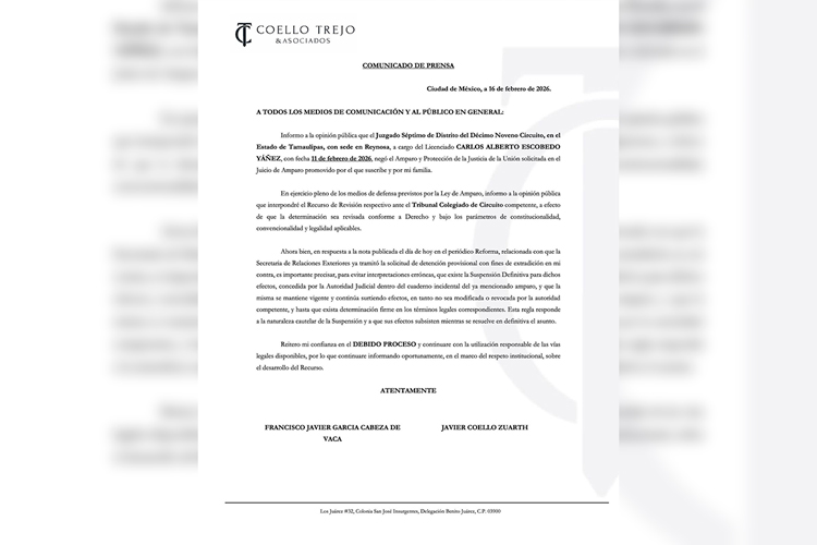 Cabeza de Vaca niega riesgo de extradición