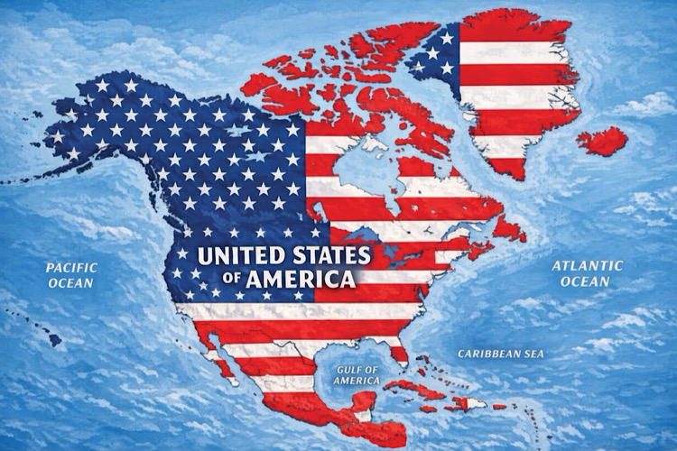 Trump pone mapa de la bandera estadounidense que cubre México, el Caribe y Canadá